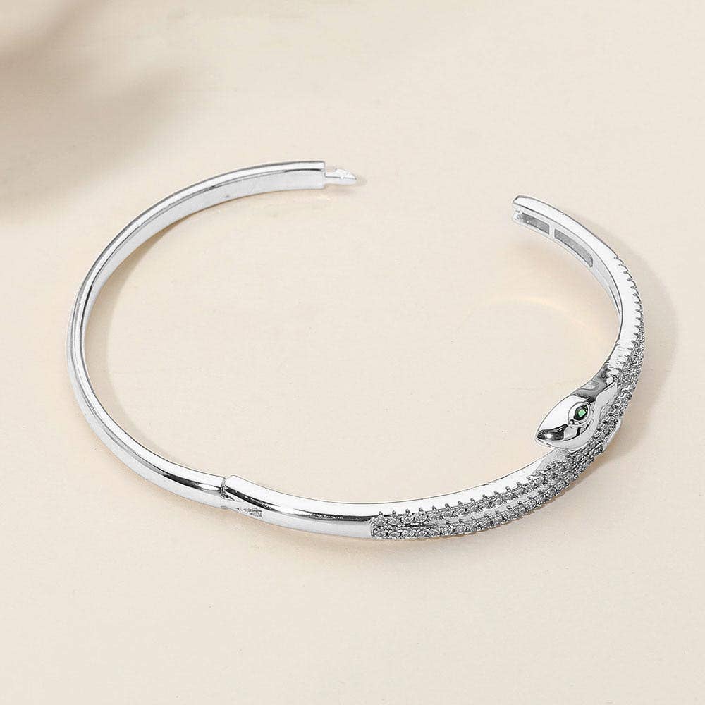 Sensibling Corp. - Wholesale Bangle Bracelet - SECRET BOX_Stainless Steel Rhinestone Pave Sleek Snake Hinged Bangle Bracelet5