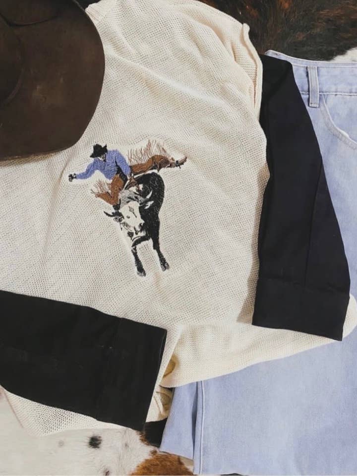 Bucking Bull Embroidered Sweater for wholesale by KickapooEmbroidery