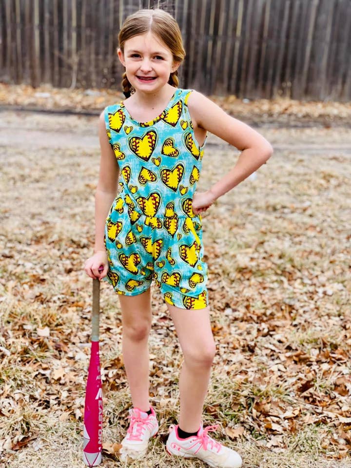 Softball Teal Romper for wholesale by Little dress shoppe