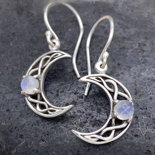 Goddess Design Studio - Wholesale Dangle Earrings - Sterling Silver Celtic Crescent Moon Earrings, in 4 gems!