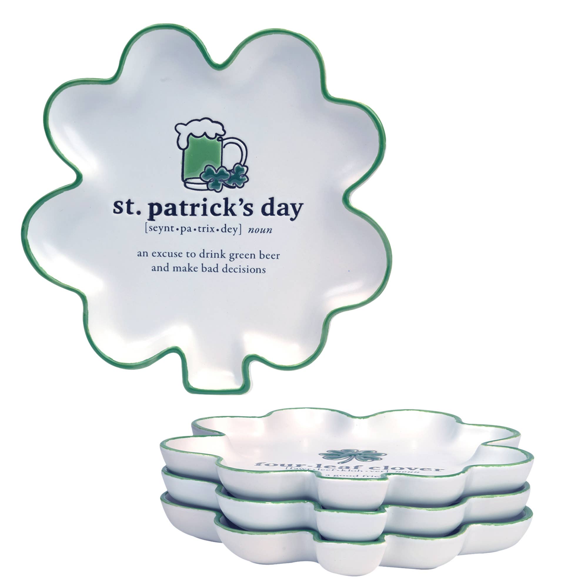 Certified International – wholesale Förrättsservering – St Patricks Day 6.5in Shamrock-formad tidbit med ordstäv4