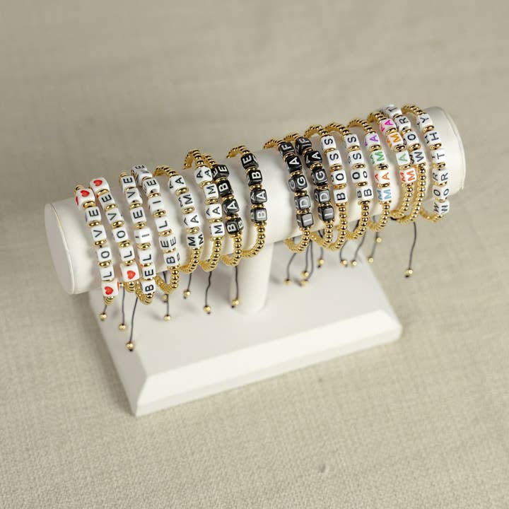 Beaded Adjustable Mantra Bracelets for wholesale by The Sis Kiss