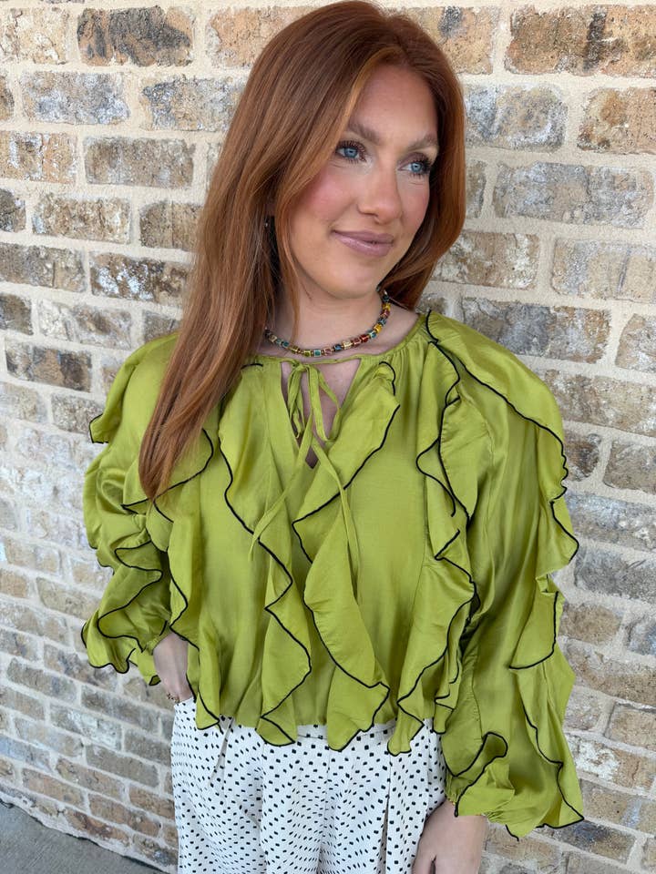 RUFFLED CONTRAST MERROW BUBBLE TOP for wholesale by Triple Play Jewelry