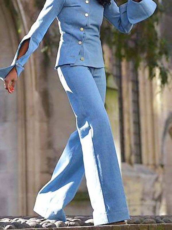 UZ Wholesale Store - Wholesale Top & Pant Set (NOT Loungewear) - Women's - Asymmetric Buttoned Long Sleeve Lapel Two-Piece Set
