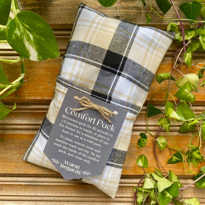 Washable Microwavable Reusable Heating Pad Black & Tan Plaid for wholesale by Warm Regards LLC