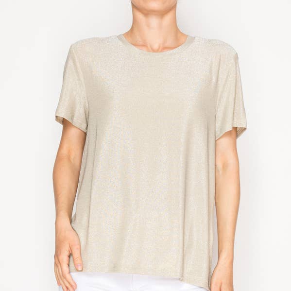 TÚNICA DE MANGA CORTA DE TEJIDO LUREX SUTILMENTE BRILLANTE-4874BEIGE para venta al por mayor de Origami Apparel ~ Lace and Crochet inspired