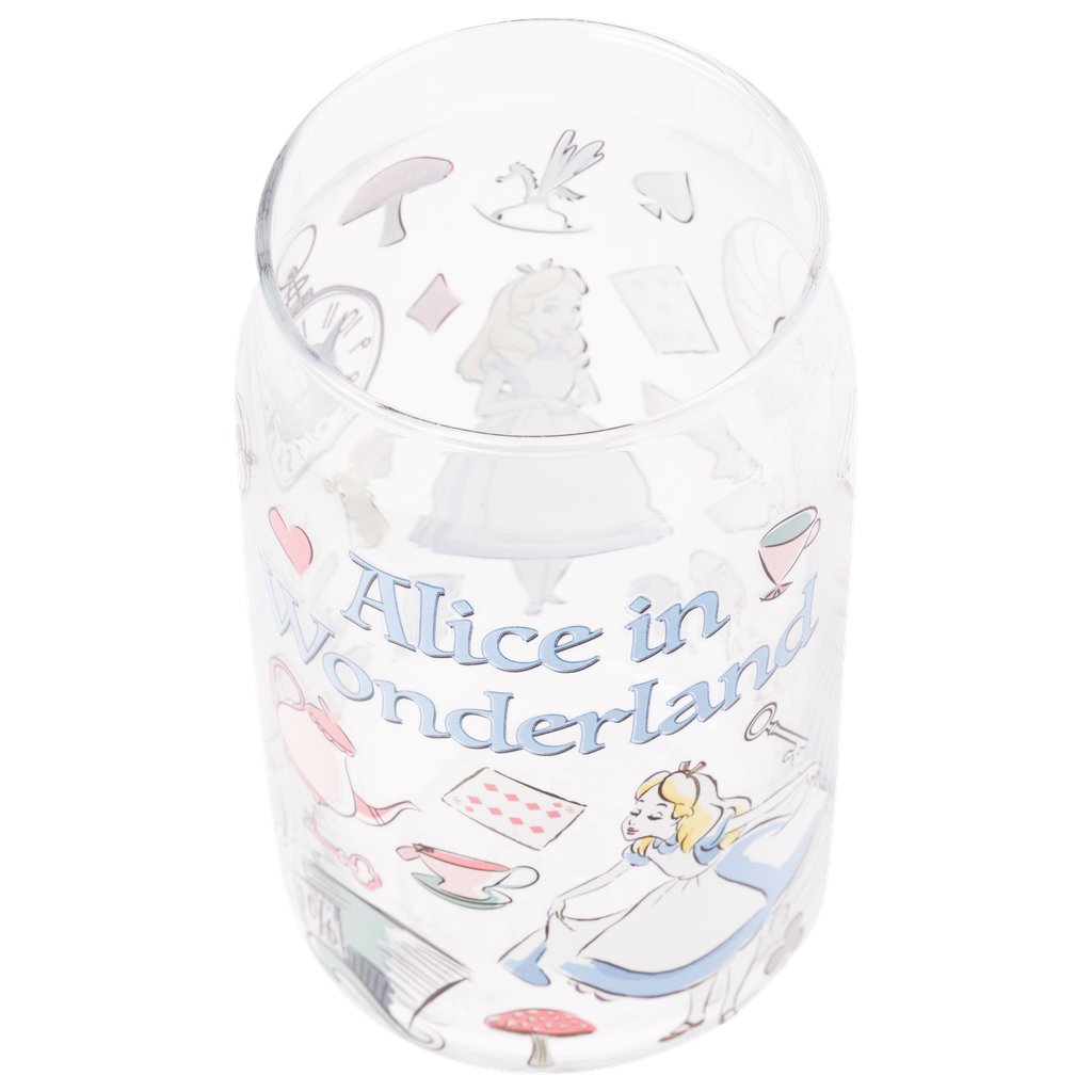 Silver Buffalo - Vente Verre/tasse - Gobelet en verre Alice au pays des merveilles Icones 16 oz avec couvercle en bambou2