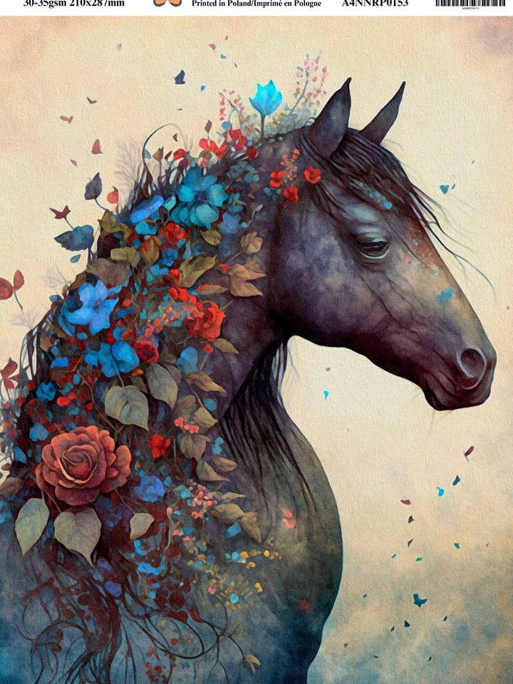 Ninny's Decoupage-Reispapier - Blumige Pferde IV für den Großhandel von Ninnys Napkins