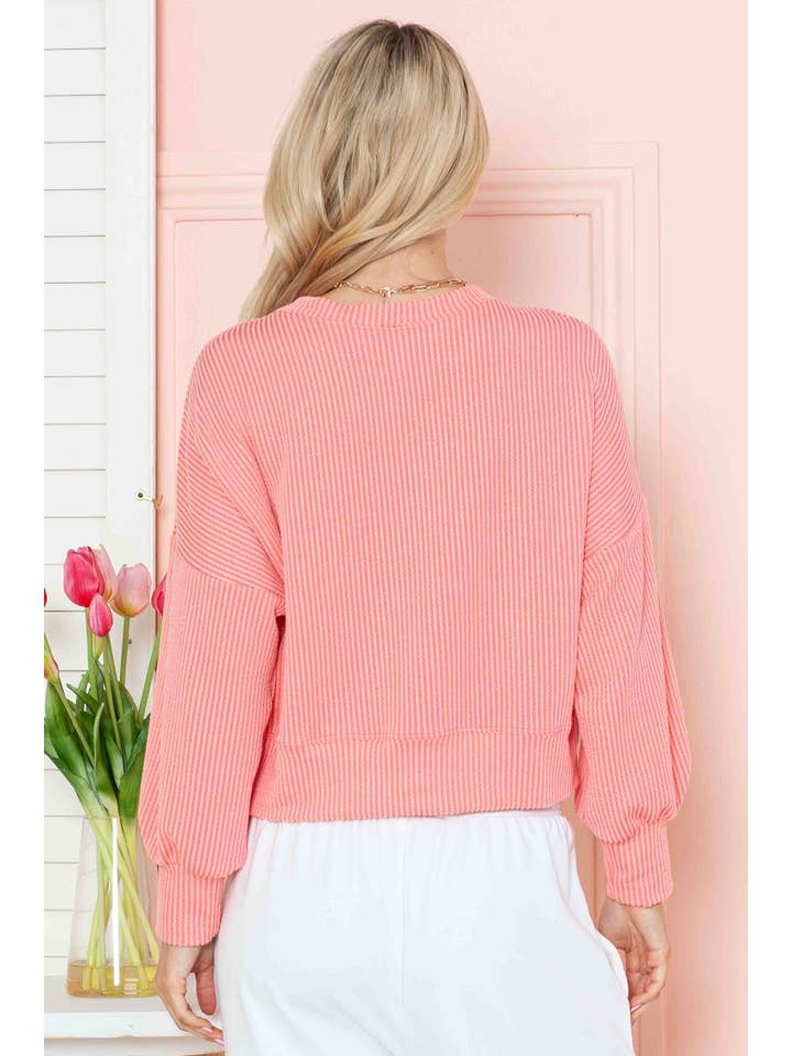 Burgundy Apparel - Wholesale Knit Top - Women's - CROP LONG SLEEVE WAVE RIB TOP