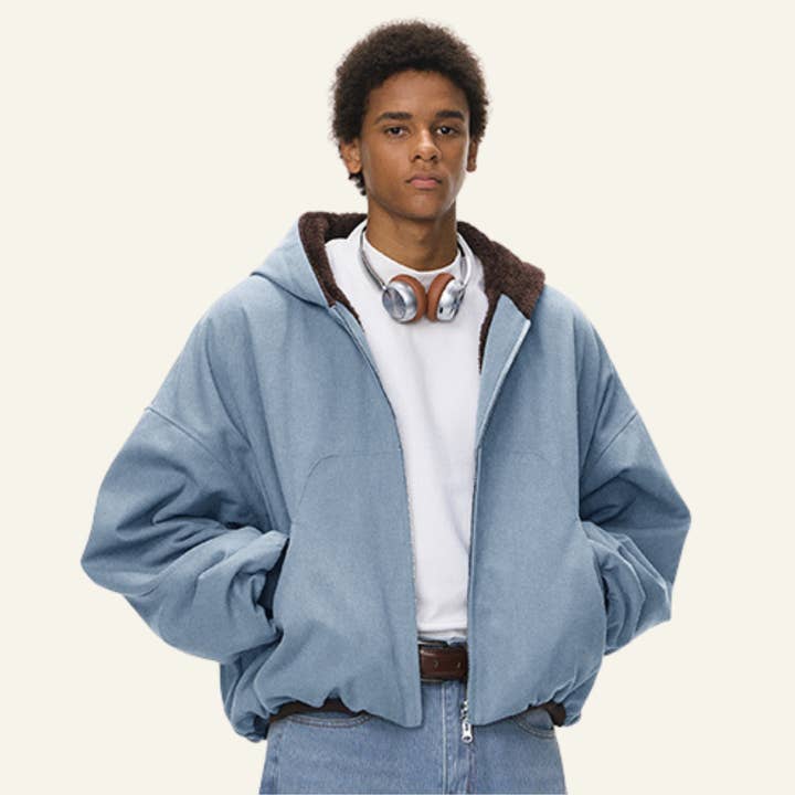 Casaco de homem com fecho completo, forrado a pelúcia, de comprimento curto. por atacado de particleactive