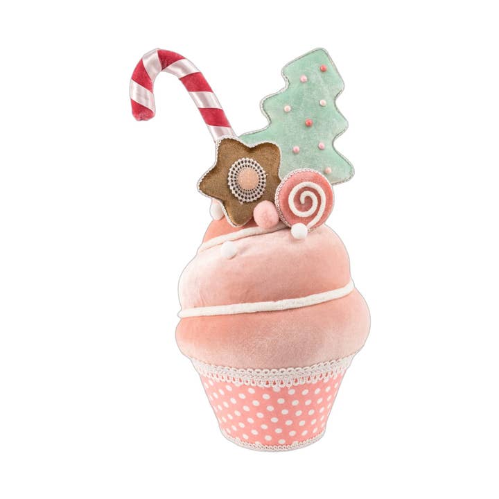 December Diamonds - Wholesale Christmas Decoration - 15.5in Pink Cupcake w/Tree0