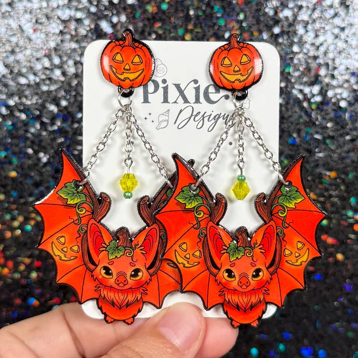Pumpkin Bats Halloween Dinglande Örhängen, Kusliga & Söta för wholesale av Sea Pixie Designs