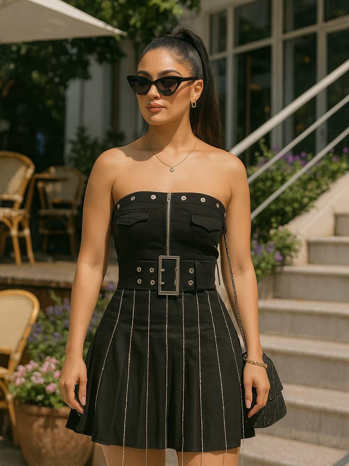 Elegante vestido Rockstar con cinturón para venta al por mayor de CAPSULLE