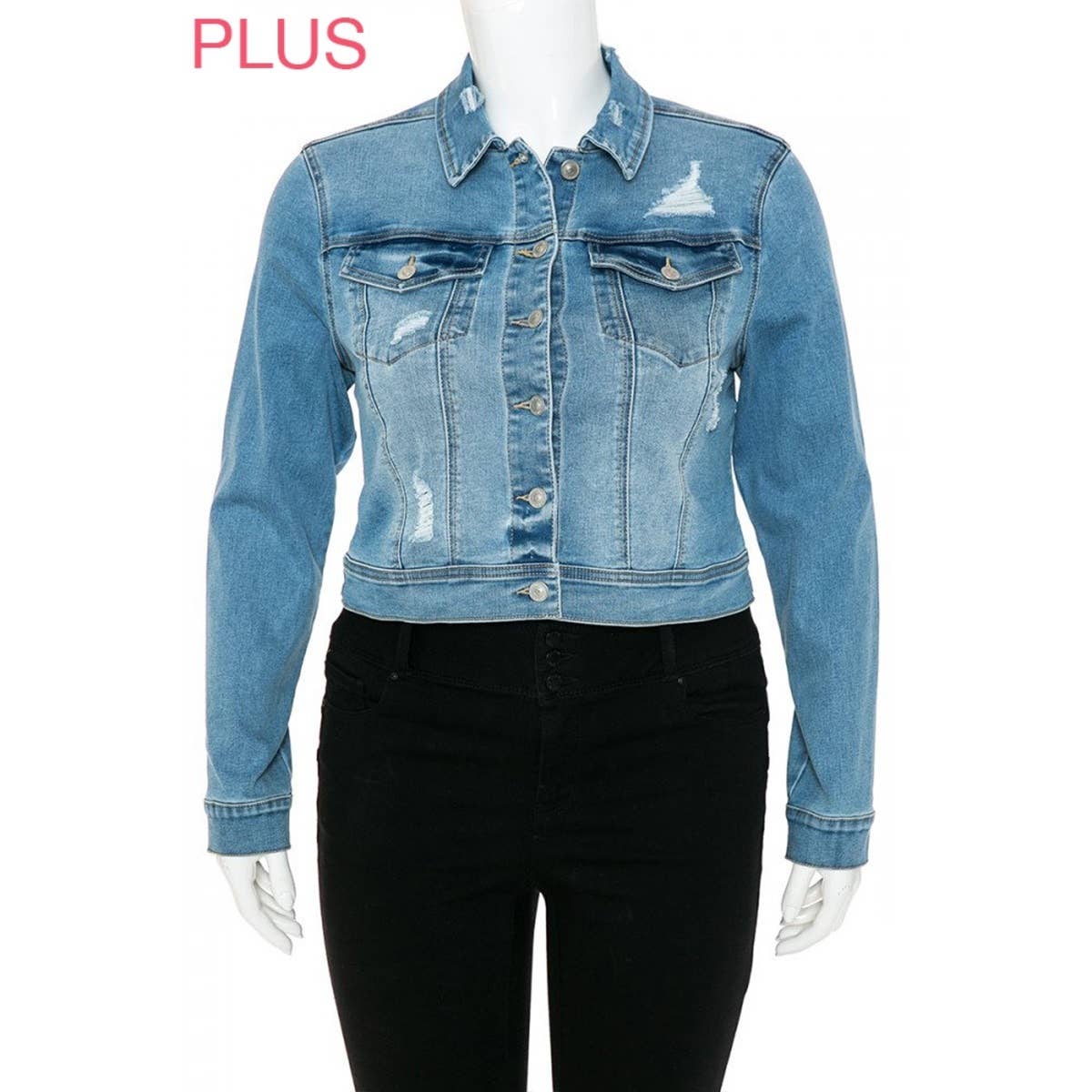 UP CLOTHING - Wholesale Denim Jacket - Women's - PLUS SIZE REPREVE DESTRUCTED JACKET4