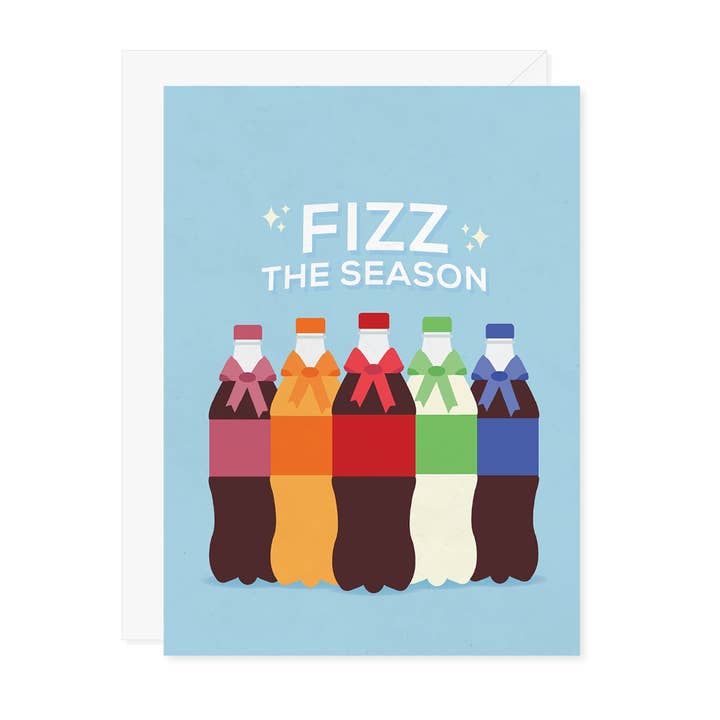 Carte de vœux de Noël Fizz The Season Soda Cola pour la vente par Carmela & Co.