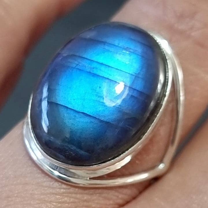 Unisex Large Oval Labradorite Ring | 925 Silver | 20mmx 15mm for wholesale by Mistry Gems