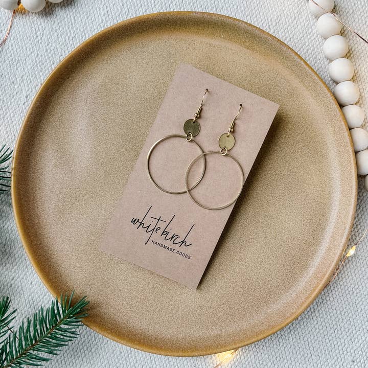 Whitebirch Handmade Goods - Wholesale Dangle Earrings - Brass Deco Circle Earrings