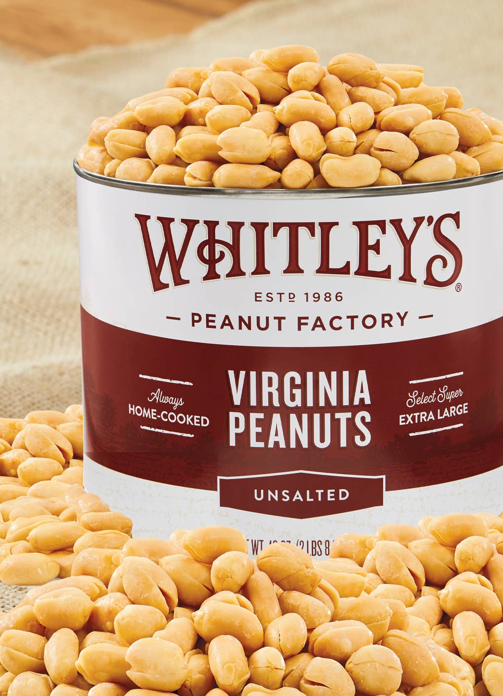 Whitley's Peanut Factory - Wholesale Nuts - 12 oz. Tins Unsalted Virginia Peanuts2