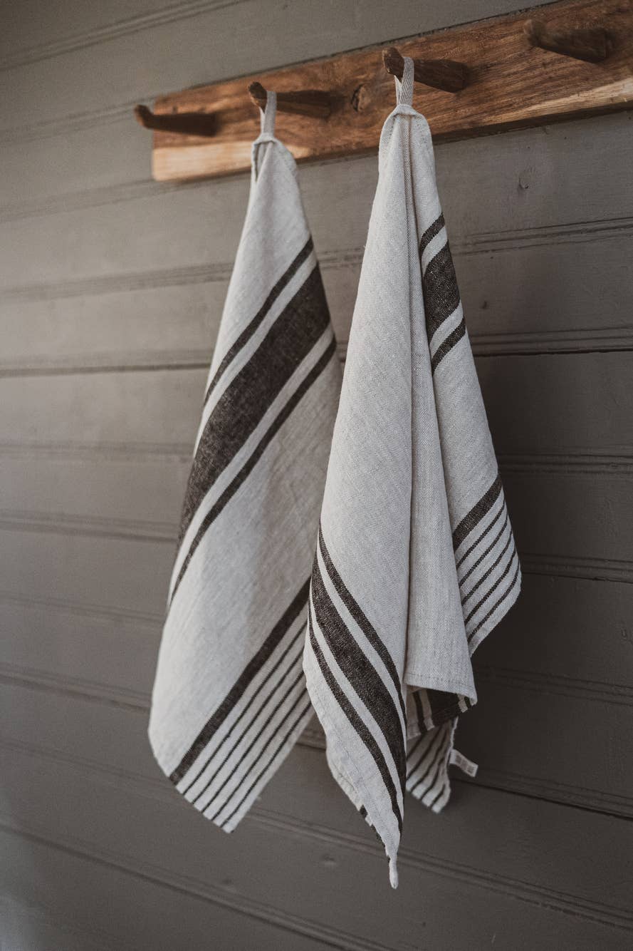 Natural Black Stripes French style Linen Kitchen Towels  for wholesale on Faire2