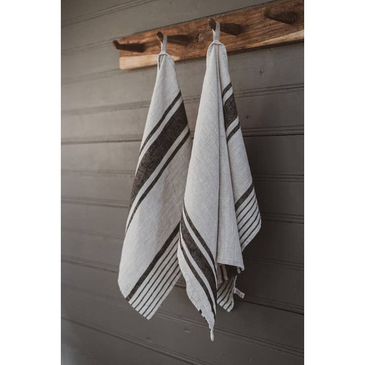 Natural Black Stripes French style Linen Kitchen Towels for wholesale on Faire2