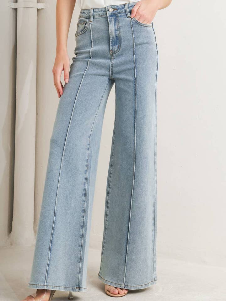 A washed denim pant - FP1795T-D for wholesale by FLYING TOMATO