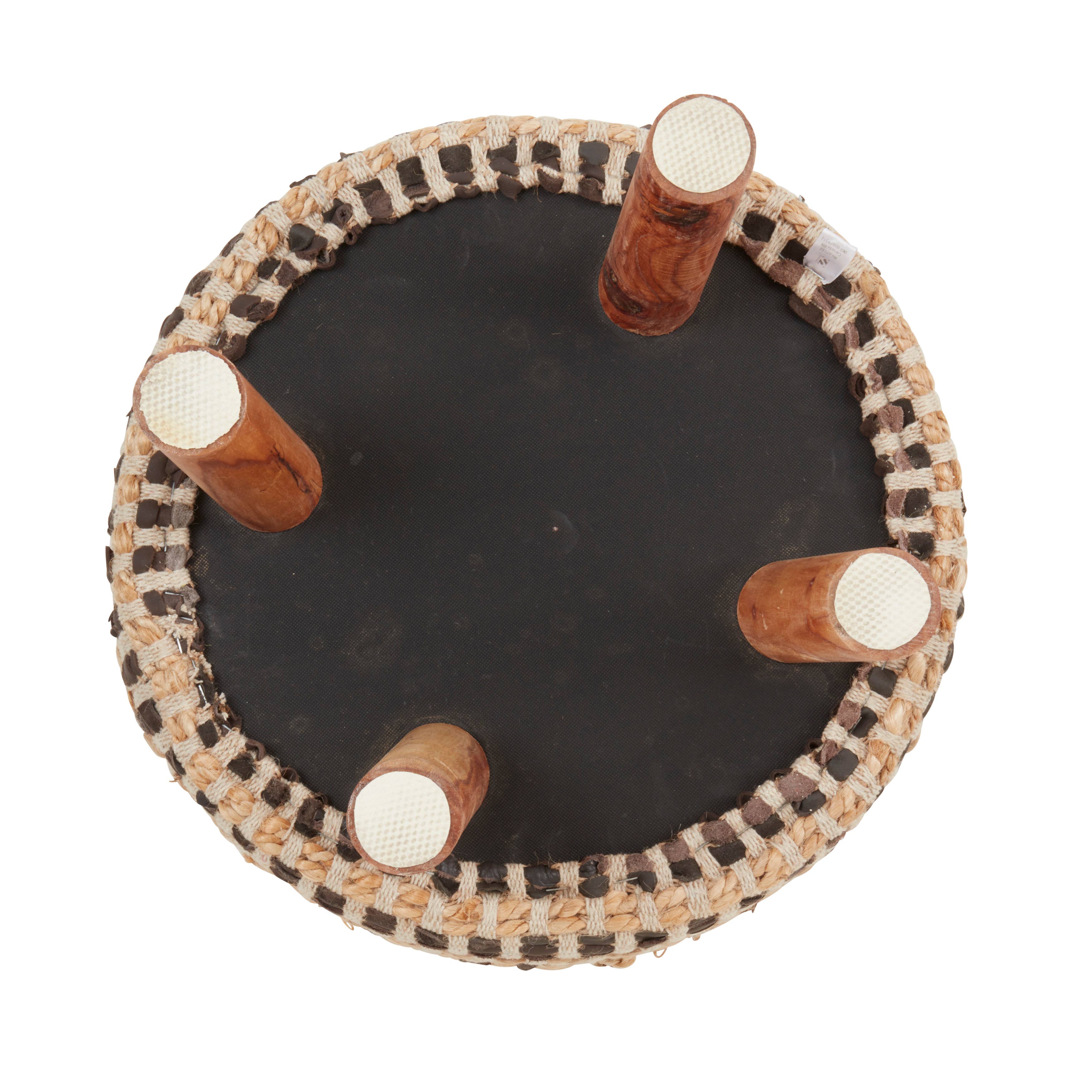 Chocolate Rustic Elegance Leather and Jute Woven Stool for wholesale on Faire1