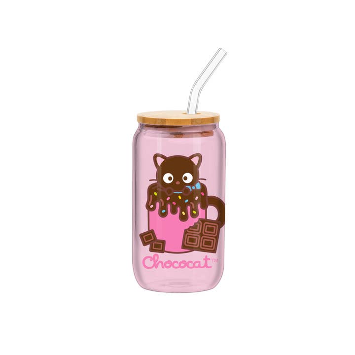 Silver Buffalo - Wholesale Drinking Glass/Cup - Sanrio Chococat Chocolate Sprinkle Heart 16oz Glass Tumbler