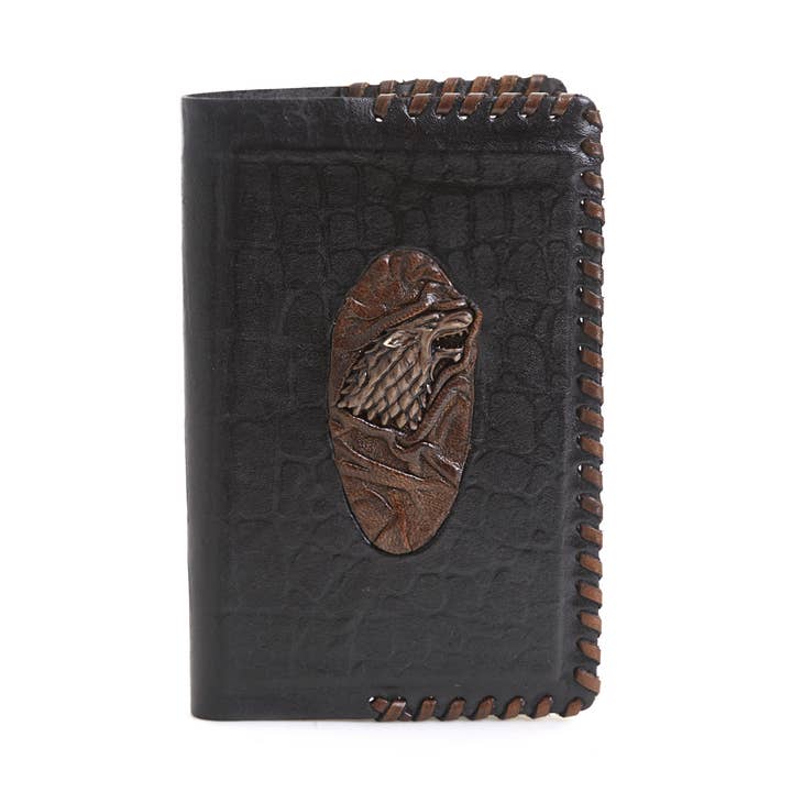 Small Black Wolf Pattern Leather Notebook Journal Craft for wholesale by ML Marcaleather