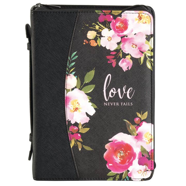 White Dove Bible Cover Love Never Fails Black XL for wholesale by Magnolia