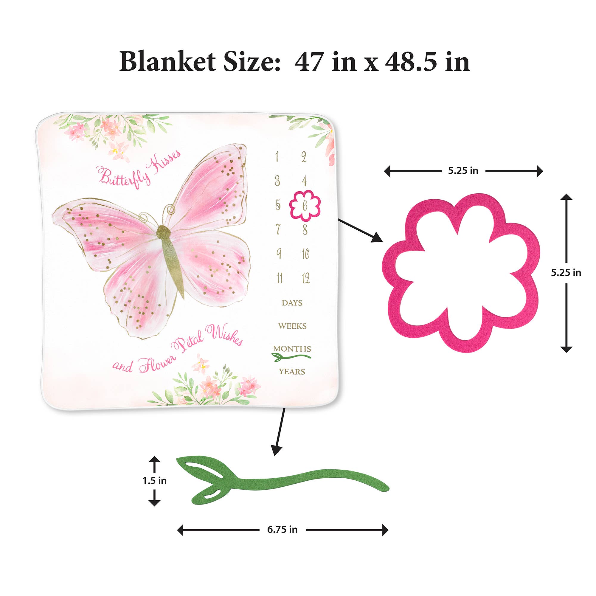 Lillian Rose - Wholesale Milestone Blanket - Kids & Baby - Lillian Rose Butterfly Baby Milestone Blanket w/ Felt Frames1