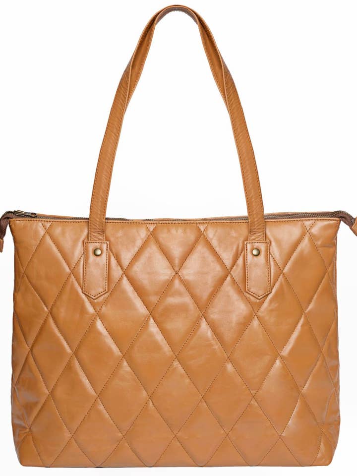 The Success Story Diamond Leather Tote (CARMEL) for wholesale by Mood And Senses LLC