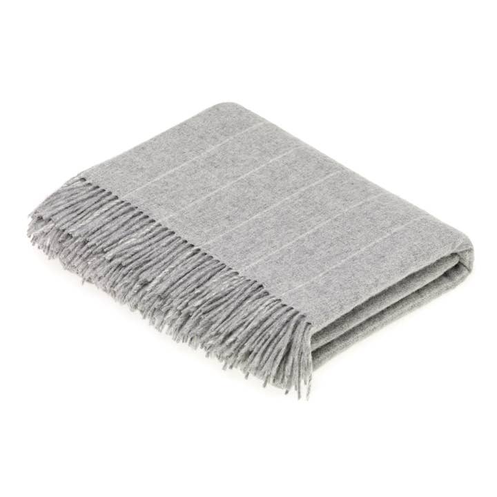 Bronte Moon - Wholesale Throw Blanket - Merino Lambswool Pinstripe Gray Throw and Pillow Made in UK