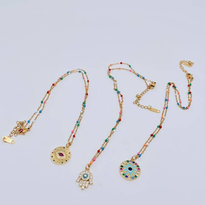 Mio Queena - Wholesale Pendant/Charm Necklace - Evil Eye Palm Sunflower Inlaid Zircon Pendant Necklace