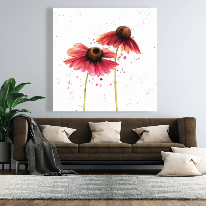 Rosa Två rosa prästkragar | konsttryck på duk 48 ”x 48" för wholesale på Faire