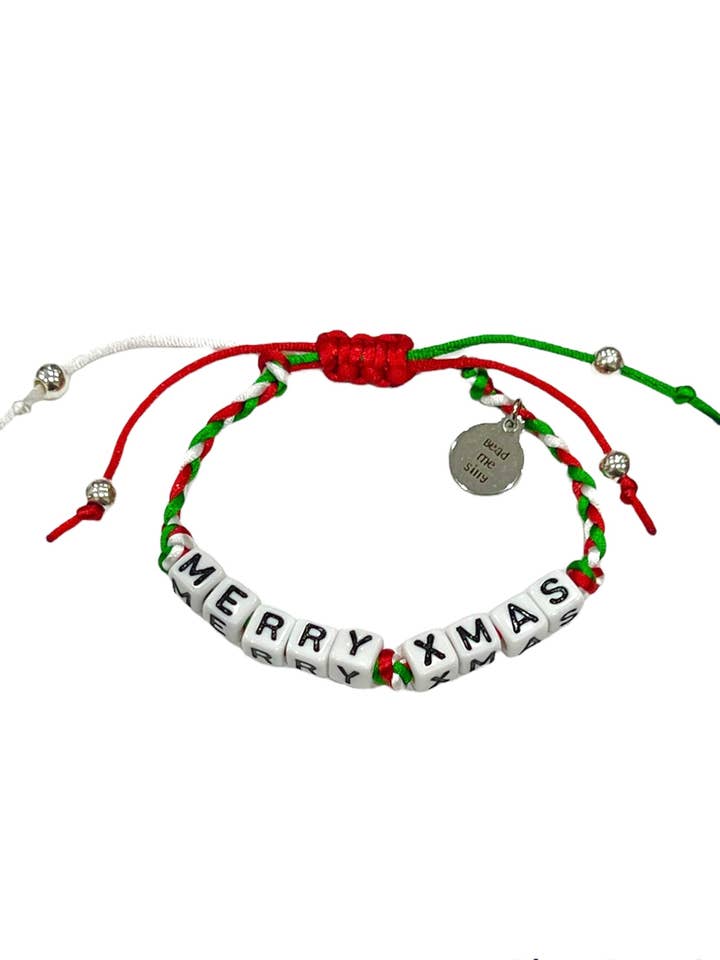Holiday "MERRY X-MAS" Braid Christmas Bracelet for wholesale by Bead Me Silly