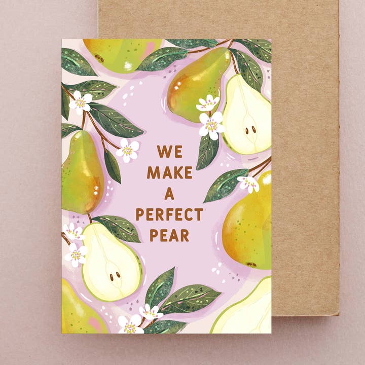 Perfect Pear Illustrated Floral Anniversary Greeting Card for wholesale by Anna Cheng Design