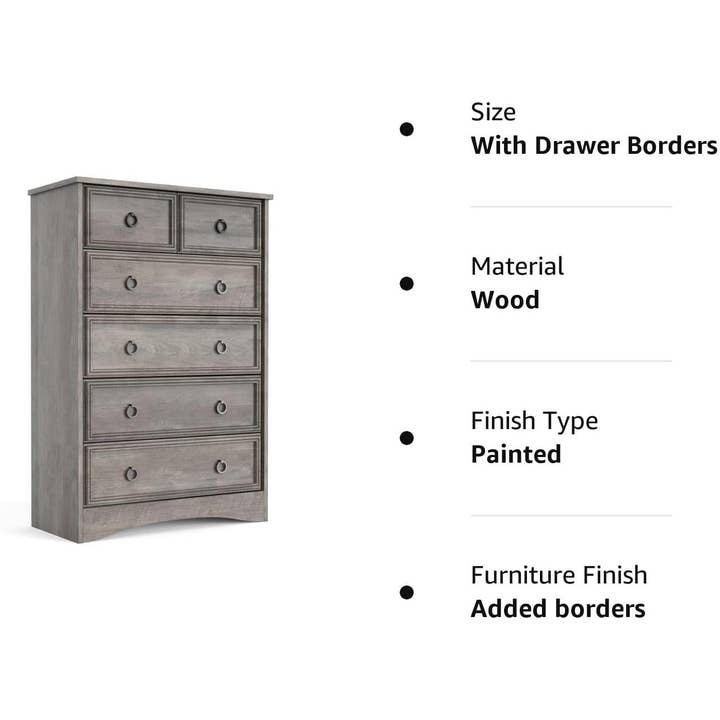 Gray Wash Tall Dresser 6 Drawer Bedroom Storage Cabinet for wholesale on Faire9