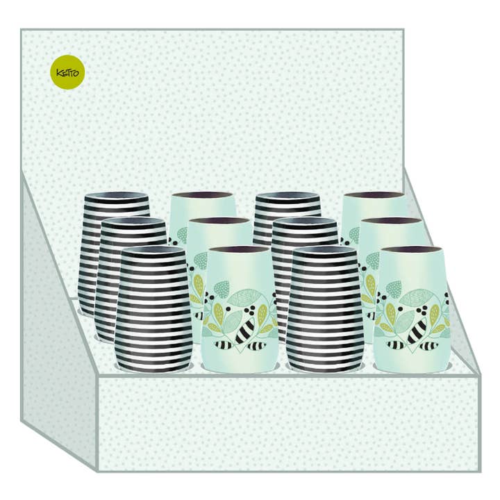 Espositore di 12 bicchieri da vino con coperchio - Fiori/Strisce per la vendita all'ingrosso da parte di Ketto