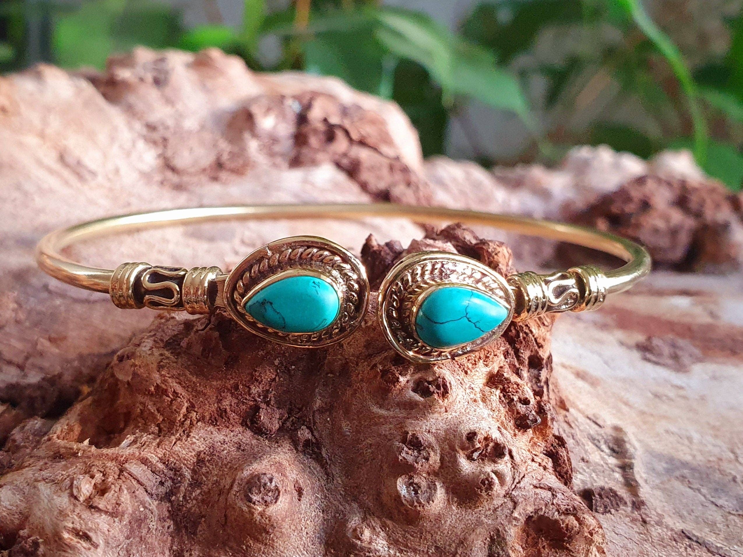 Kaali Boutique – wholesale Bangle bracelet – Bali Boho Brass Bracelet /  Turquoise / Bangle / Ethnic / Rustic / Bohemian / Hippie / Gypsy / Psy / Adjustable2