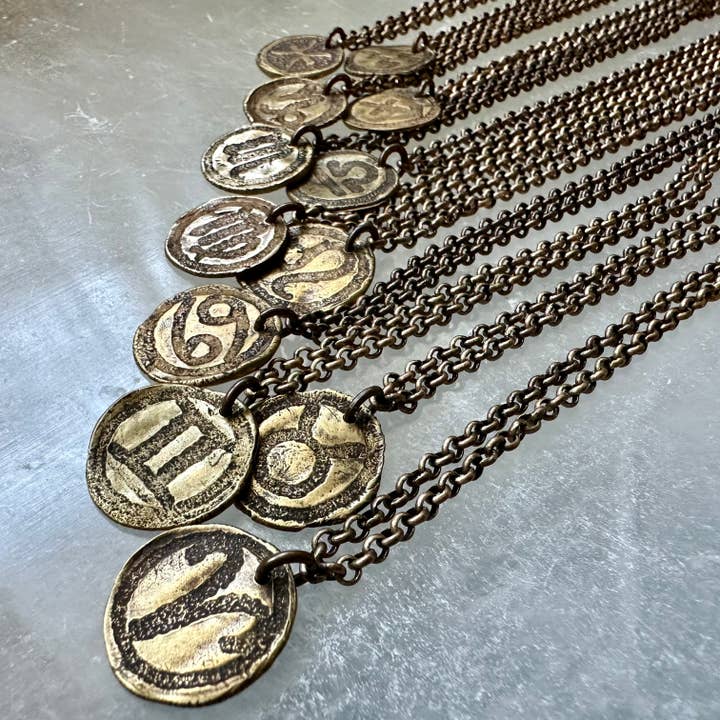 Brass Zodiac Medallion Necklace for wholesale by Jennifer Kahn Jewelry