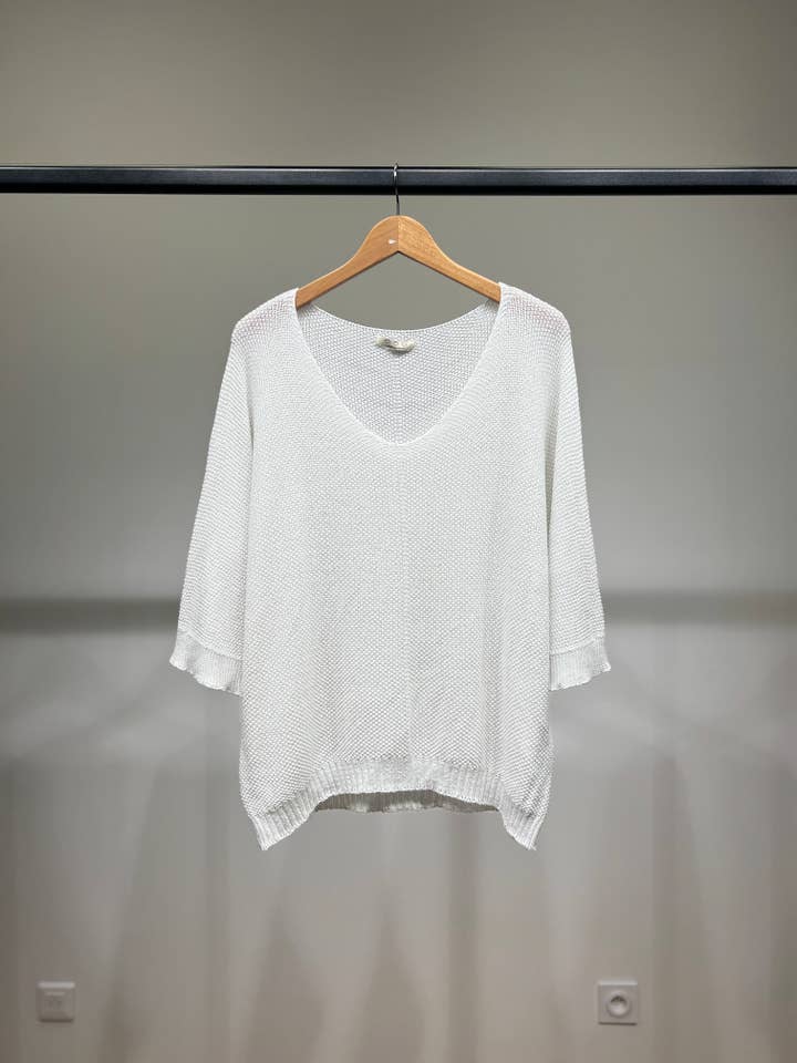 L'Emotion - Wholesale Knit Sweater - Women's - Modal Shiny Thread V-Neck Knitted Sweater