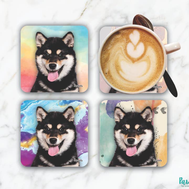 Shiba Inu Tricolor Uppsättning av 4 Underlägg för wholesale av pawies