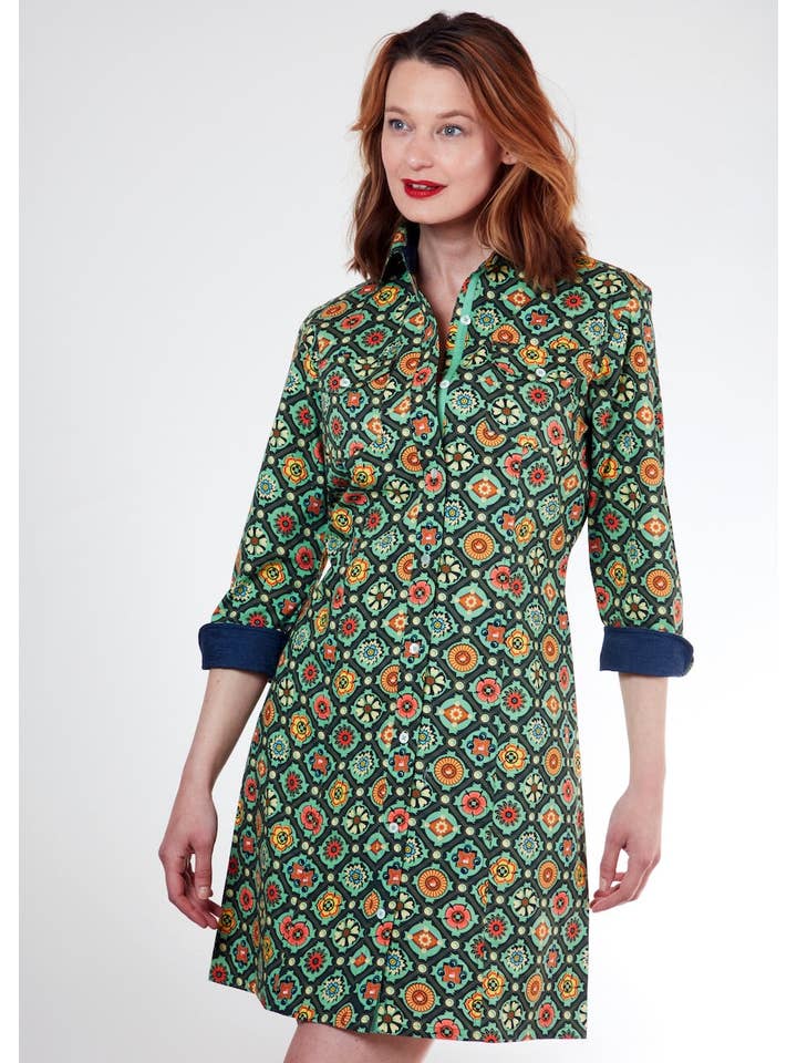 Dizzy-Lizzie - Wholesale Dress - Women's - Sag Harbor Dress Green Medallion