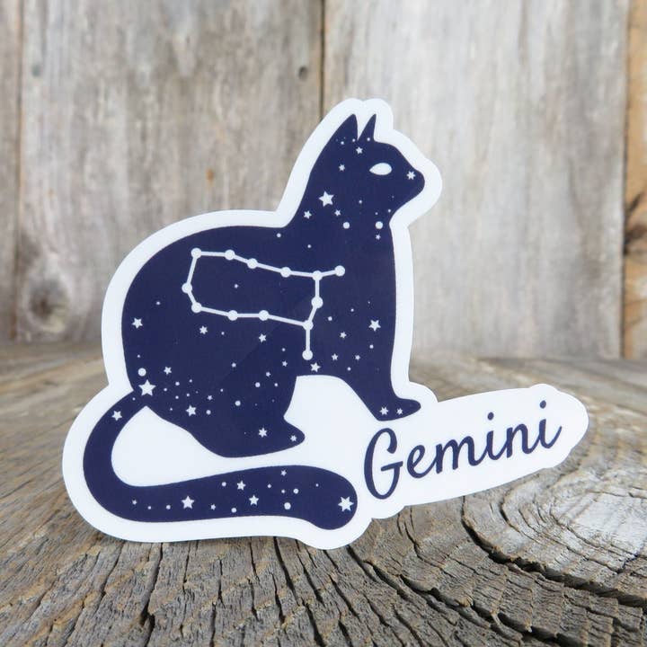 Gemini Cat Birthday Sign Sticker Cat Lover Astrology Star Sign Waterproof Star Chart for wholesale by Kirk's Krafts