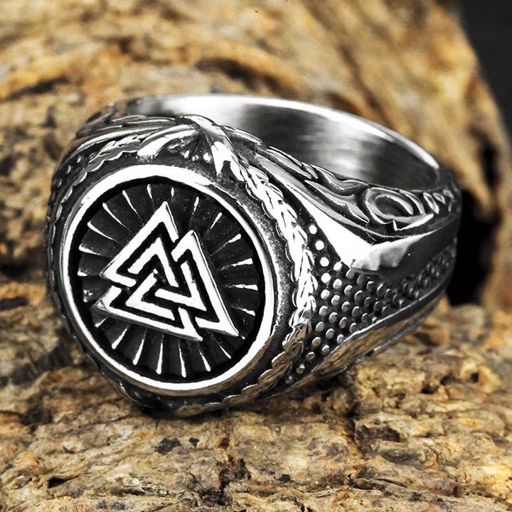Anel Vintage de Aço Inoxidável com Logótipo Triangular Viking por atacado de Gemcohub