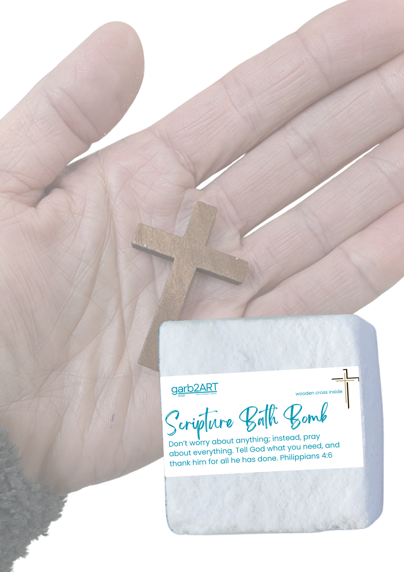garb2ART - Wholesale Bath Bomb/Fizz - Scripture Bath Bomb | Romans 12:12 (cross inside)0