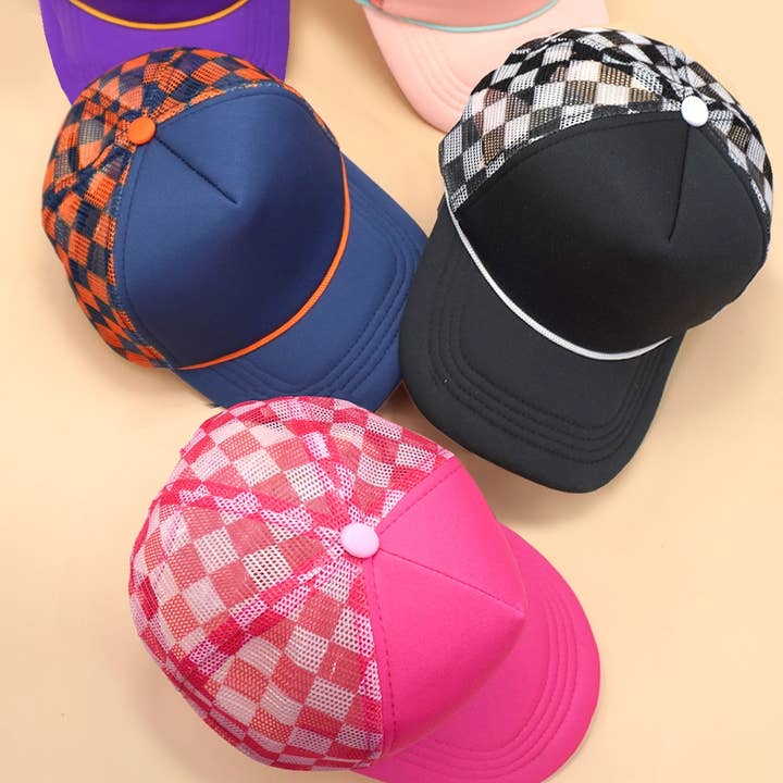 JOSSLYN by wall to wall - Wholesale Trucker Hat - Women's - TRUCKER HAT CHECKER FOAM FRONT MESH BACK CAP | 40HW726