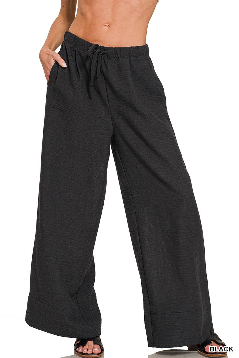 42POPS - Wholesale Pants - Women's - `.Elasticband Waist Wide Pants W/ Pockets1