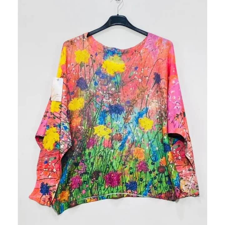 19 Pink Abstract Floral Knit Printed Sweater LOOWIE for wholesale by LOOWIE