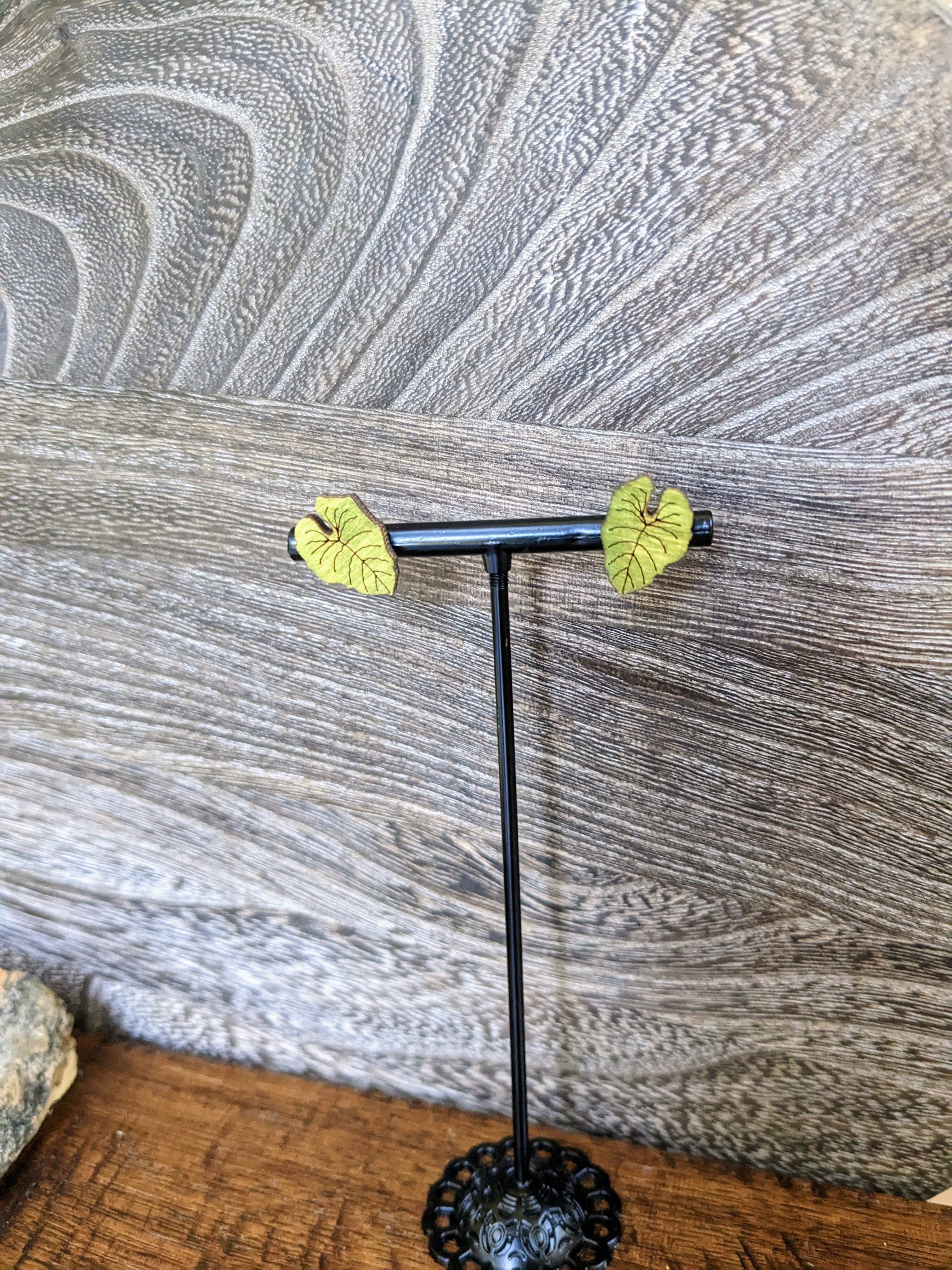 Stag and Branch - Wholesale Stud/Post Earrings - Mini Philodendron Leaf Stud Earrings | Handmade Wood Jewelry1